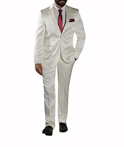 MMUGA Herren Hochzeitsanzug Glanz mit Streifen Creme 50