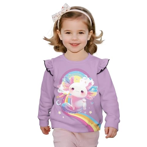 Girl Sweatshirt Clothes Ruffle Sleeves Girls Graphic Long Sleeve Sweatshirts Soft Toddlers Crew Neck Sweatshirt