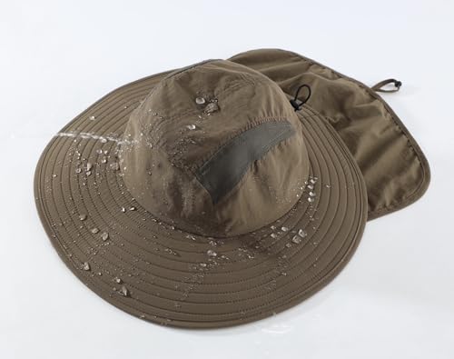 Image of Home Prefer UPF 50+ Mens Wide Brim Fishing Hat with Neck Flap Sun Hat for Men Women Sun Protection Cap