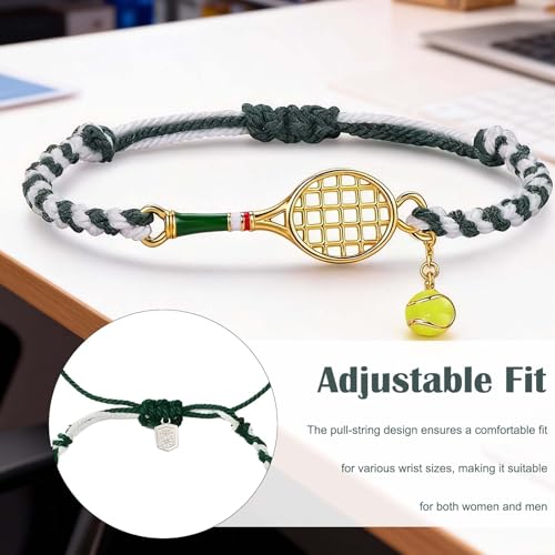 Tizee Stylish Tennis Racket Bracelet - Braided Adjustable Wrist Accessory for Women Men, Sporty Rope Bangle Charm, Gift for Sports Lovers and Teams