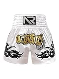 Zaldita Herren Thaibox Shorts Muay Thai Kurze Hose Kampf Boxen Shorts Thai Sportshorts Trainingsshort Party Cosplay Fitness A Weiß L