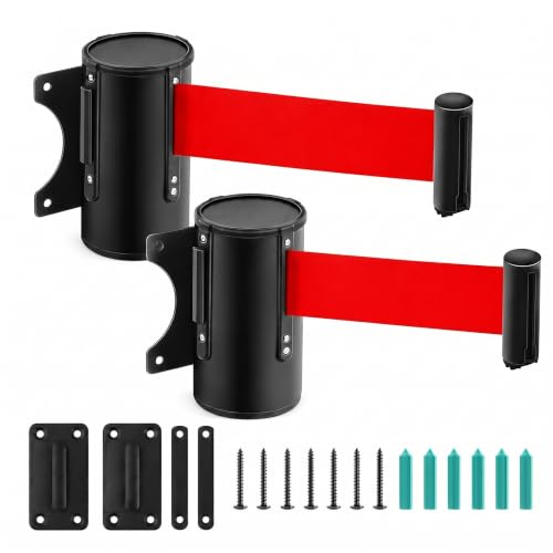 Landical 2 Pack 16ft Wall Mounted Retractable Belt Barrier with "do Not Enter" Sign, Safety Crowd Control Barrier with Slow Braking System for Warehouse, Doorway, Store, Parking, School, Red