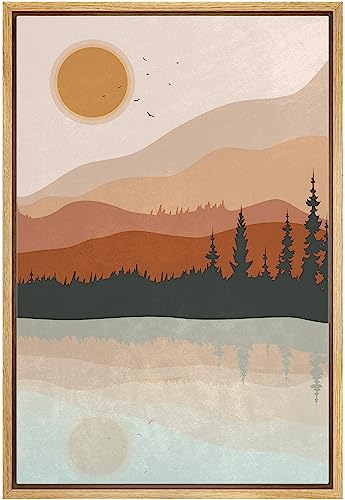 IDEA4WALL Framed Canvas Print Wall Art Pastel Mountain Range Lake...