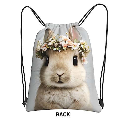 Dujiea Drawstring Backpack, Adjustable Bunny In Floral Bouquet Gym Bag Sackpack Cinch Sports Backpack For Men Women Shopping Yoga Swimming Traveling2