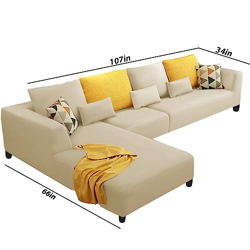 Image of Galib LHS 6 Seater L Shape Sofa Set for Living Room (Cream) Premium Fabric