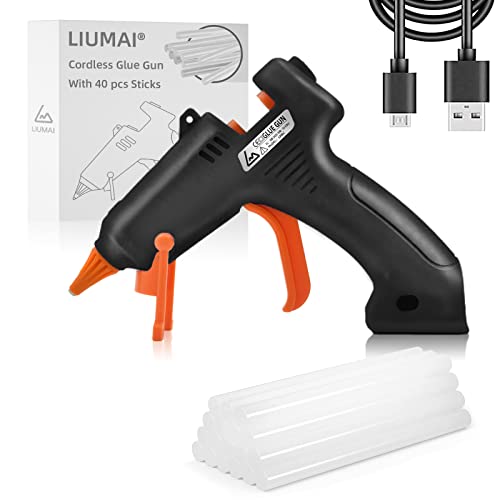 Liumai Cordless Glue Gun with 40 Pcs Glue Sticks, Cordless Hot Glue Gun for Crafts, Rechargeable Wireless Melt Glue Guns Kit for Crafts Home Quick Repairs, Anti-Drip, Black