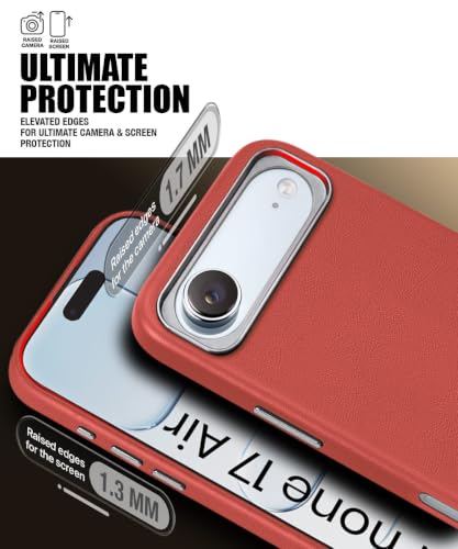 Image of WOW IMAGINE Back Cover for iPhone Air 17 2025 | Shockproof Tough Leather Texture Hard Mobile Case | Ultra Slim Non-Slip Grip | Inner Velvet Fabric | Metal Camera Ring - Crimson Red