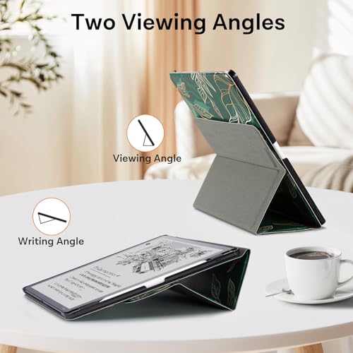 Image of CoBak Case for 11 inch Kindle Scribe 3rd Generation 2025, Kindle Scribe Colorsoft with Two Viewing Angles - All New PU Leather Cover with Auto Sleep Wake, Pen Holder. Green Pattern