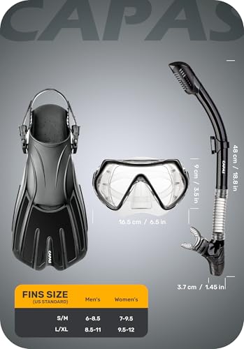 CAPAS Set de Máscara de Snorkel, Aletas Ajustables para Adultos y Tubo Seco de Snorkel, Tamaño de Viaje miniatura 6