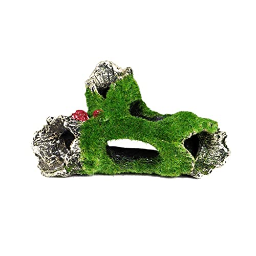 Gigicloud - Gigicloud Resin Moss Tree House Fish Shrimp Hiding House Aquarium Fish Tank Decoration Accessories Artificial Resin Log Tree Branch with Moss Fish Tank Decoration