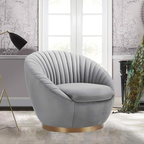 Image of Modern Accent Chair Single Seater Channel Tufted Round Shaped Fluffy Chair for Living Room, Bedroom, Apartment (Grey)
