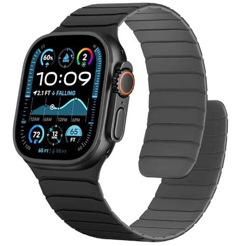 Sixmoat Magnetic Silicone Bands Compatible with Apple Watch 49mm 46mm 45mm 44mm 42mm, Sport Wristband for Men Women Compatible with iWatch Ultra3 2 1 SE Series 11 10 9 8 7 6 5 4 3, Black-Grey