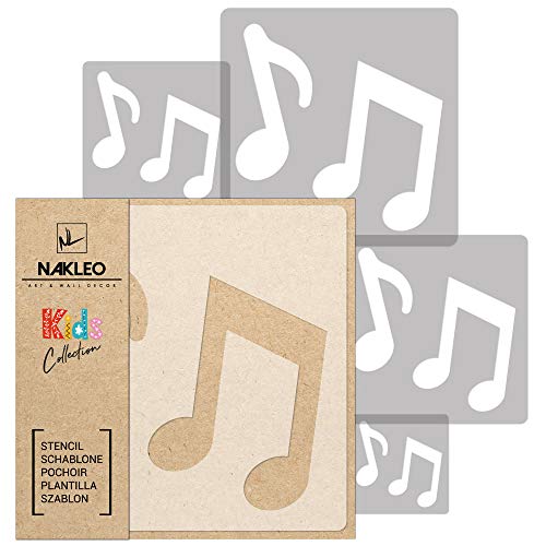 NAKLEO 5 Stück wiederverwendbare Kunststoffschablonen - Musik Note Melodie - 34x34cm bis 9x9cm - Muster Kinder Kinderzimmer Malvorlage Raumdekoration - Basteln DIY Wand Möbel Cover