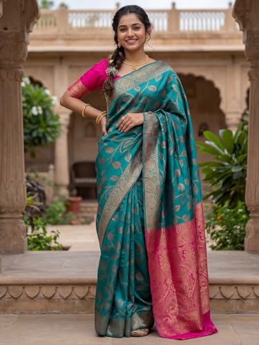 Image of AKHILAM Women's Kanjivaram Woven Soft Silk Saree With Blouse Piece