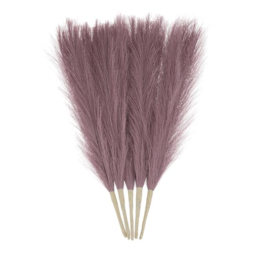 QUARKZMAN 5 Unidades de Hierba de Pampas Falsa Seca 17 Pulgadas Decoración de Hierba de Pampas Esponjosa para Decoración de Otoño en Jarrón, Piso, Mesa, Bodas, Colores Lila