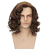 FATMAUI Mens 60s Culry Retro Halloween Costume Pelucas Realistic Fun Party Light Brown Wig