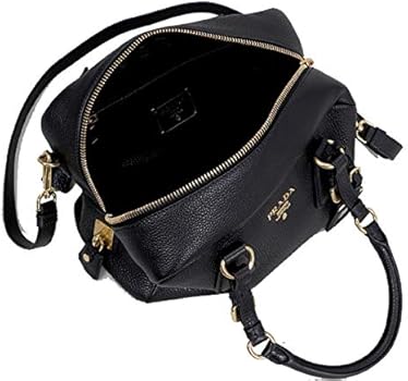 Prada 1BB091 Vitello Daino Nero Black Top Handle Bag Convertible