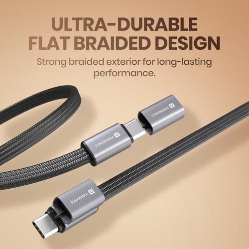Image of Portronics 60W Safelink Type C Fast Charging Cable With Magnetic Cover, Flat Braided Cable, Data Transfer, Aluminium Alloy Shell, 1.2M Length Cable compatible with Type C Smartphones & Devices(Black)