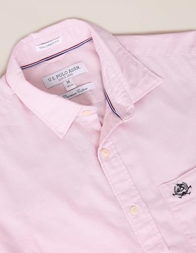Image of U.S. Polo ASSN. Men's Solid Spread Collar Premium Cotton Oxford Tailored Fit Shirt