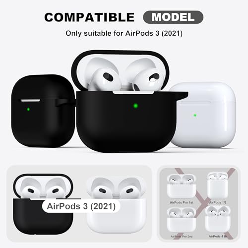 Image of R-fun Compatible with AirPods 3 Case Cover, Silicone Protective Accessories Skin with Keychain Compatible with Apple AirPod 3rd Generation 2021 for Women Men Girls Boys,Front LED Visible,Black