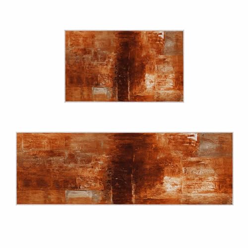 Set de 2 tapetes naranjas geométricos antideslizantes