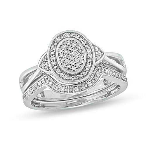 Cali Trove 1/6 Ct Natural Diamond Rings in 925 Sterling Silver | Bridal Wedding Set for Women | Halo Engagement Rings | Round Cluster Bands | Diamond Jewelry Gift for Her | Silver Accessories