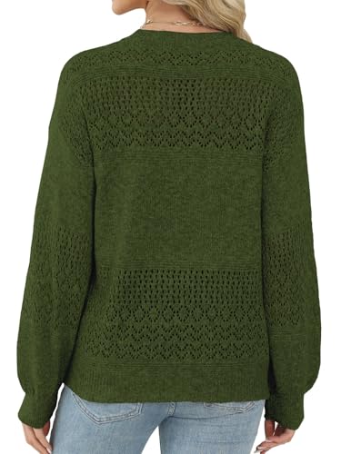 Image of Lylinan Womens Sweaters Casual Boho Long Sleeve Shirts Crewneck Lightweight Crochet Tops Pullover Knit Sweater