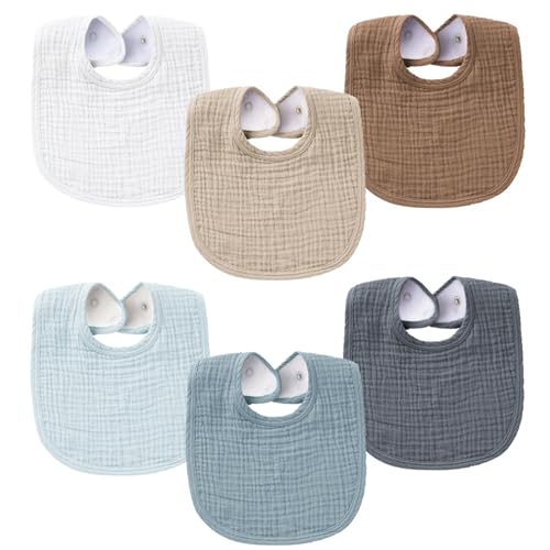 Image of Konssy Muslin Baby Bibs for Boys Girls 6 Pack, 100% Cotton Baby Bib for Drooling and Teething, Absorbent Bandana Bibs
