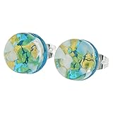 GlassOfVenice Murano Glass Venetian Reflections Round Stud Earrings - Aqua Gold