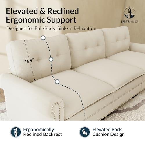 Image of HERA'S HOUSE Modular Sectional Sofa Set for Living Room 3-Piece Deep Seats | Mid-Century Modern 6-Seater Cloud Sofa Set, Cyan, Rolled Arms & Nailhead Trim, Wider & Deeper Seats, Chenille Furniture Set