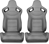 FREEMOTOR802 Racing Seats with Dual Lock Sliders, Universal For Most Cars Vehicles First Row, 1 Pair Reclinable Sport Bucket Seats, PU Carbon Fiber Look Leatherette, Gray
