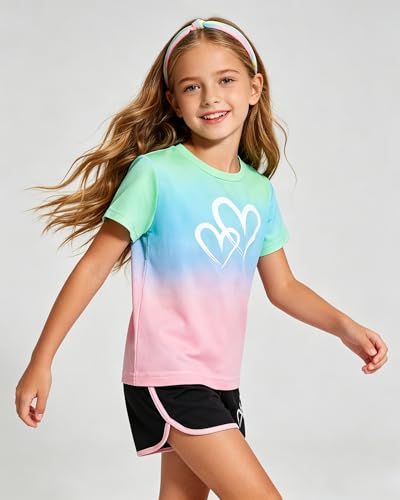 Image of Tween Girls Clothes Summer Short Sleeve T-Shirt and Shorts Set Casual Two Pieces Outfit Size 8 13