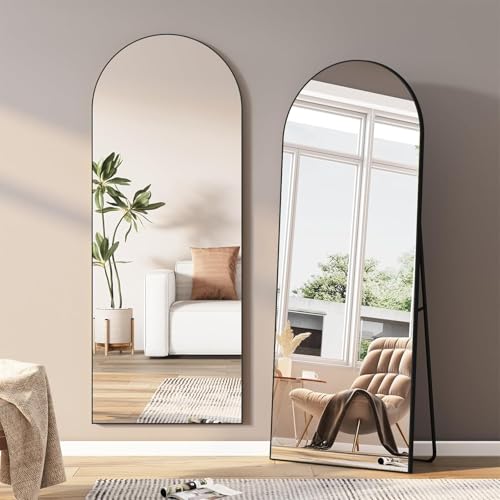 BHFFTHK Specchio a Figura Intera 165x60cm,Specchio da Terra ad Arco con Specchio da Parete Grande con Cornice in Alluminio e vetro infrangibile,Appoggiare o Appendere per Soggiorno,Corridoio,Nero