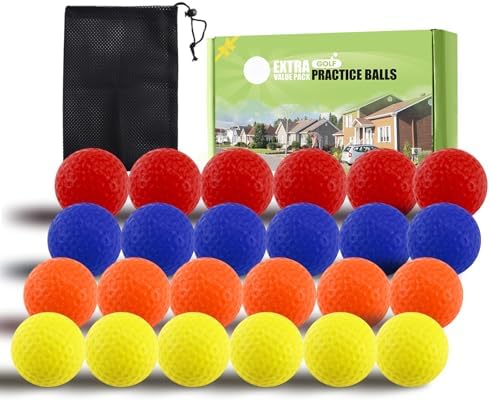 FINGER TEN Golf Practice Balls Foam Colored Value 12 24 50 Pack, Lightweight Golf Ball Limited Flight for Indoor Outdoor Driving Range Backyard Training Safe Practice Good Value