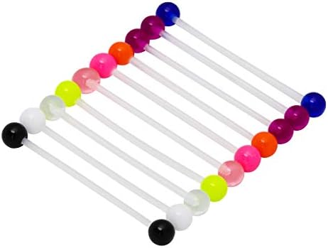 CrazyPiercing 10 Pcs Industrial Barbell Earrings 14G Bioflex Cartilage Earring Body Piercing Jewelry 38mm Bar Colorful Acrylic Balls