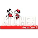 Disney Mickey Mouse and Minnie Mouse Kitchen Tabletop Decor - What's Cookin' Metal Mickey and Minnie Decoration on Red Wood Base