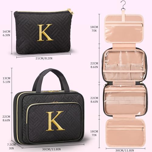 Gifts for Women - Initial Toiletry Bag & Makeup Bag Hanging Travel Organizer Bag Cosmetic Bag with Embroidery Letter Personalized Birthday Christmas Gift for Mom Sister Teacher Her Wife Friend Auntie - Image 3