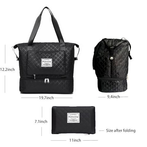 Foldie Travel Bag Travel Duffel Bag for Women Weekender Bags with Shoes Compartment Foldable Bags Carry On Overnight Bag for Hospital Sport Gym Bags3