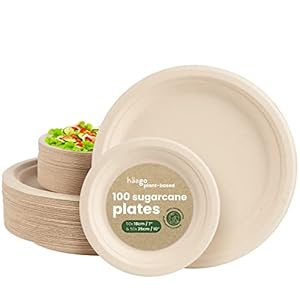 HAAGO – 100 Platos de Bagazo Desechable – Grandes (26cm) y Pequeños (18cm) – Platos Ecológicos Fiestas, Celebraciones y Eventos de Grupos