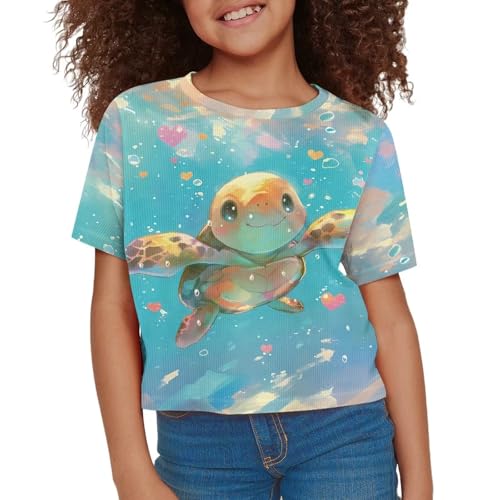 Image of Girls Fashion Crewneck Tee Shirts Casual Short Sleeve Crop Top Summer Outfits 5-14 Years Old