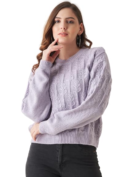 Image of Modeve Self Design Round Neck Casual Women Crop Top Sweater||Winterwear||