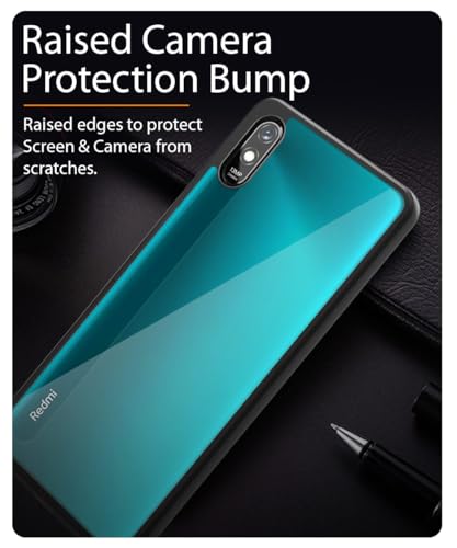 Image of WOW IMAGINE Shockproof Hybrid Back Cover for Mi Redmi 9A | 9i | Hard Slim fit Back Case | PC & TPU | Clear Transparent Case - Black