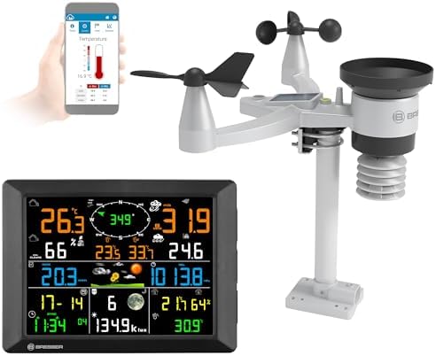 Bresser Station météo 1,5 km, Wi-Fi, capteur extérieur 7 en 1, so...