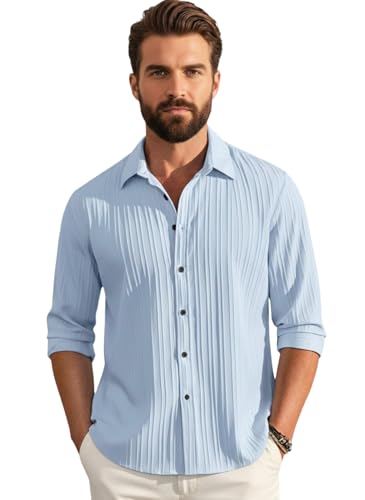Image of Amazon Brand - INKAST Men's Casual Button Down Shirts Long Sleeve Linen Shirt Fashion Textured Beach Summer Shirt