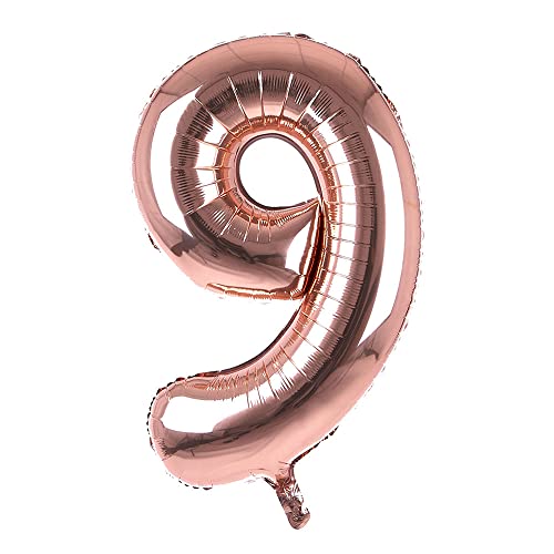 Image of Rosegold 32 Inches 9 Numbers Shape Large Big Foil Helium Balloons For Party Decorations In Happy Birthday Anniversary Office Items Materials Set Pack, Pack of 1
