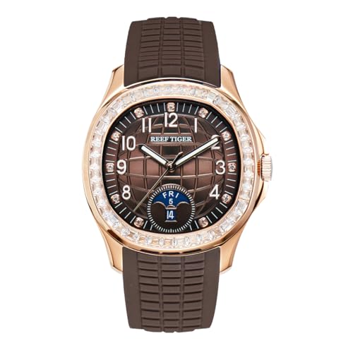 REEF TIGER Luxury Diamonds Square Ball Dial Automatic Watch for Men Calendar Luminous Silicone Strap Sport Watches RGA1805