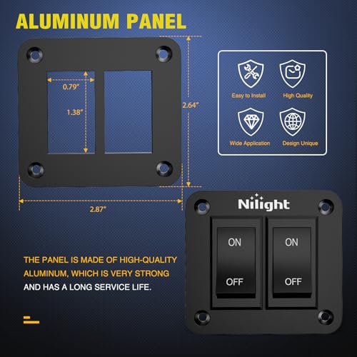 Image of Nilight 2 Gang ON-Off Switch Panel 4 PIN DPST Toggle Switches 12V 20A Black | Anodized Aluminium Shell Bracket with Screws Ternimals Jumper Wires Set for Cars Trailers Boats RV Camper