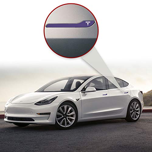 Image of IPG Compatible for Model 3 / Model Y /Juniper Door Handle Decal Sticker Wrap Kit (Set of 4) with Tesla Logo Personalize Your Tesla (Lavander)