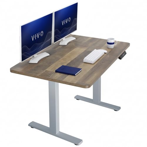 Image of VIVO Reclaimed Wood 48 x 30 in Standing Desk, DESK-KIT-1G5P | Electric, Holds 220 lbs, Sit Stand, Height Adjustable, One-Piece Extra Deep Table Top, Memory Presets, 1B Series, Gray Frame
