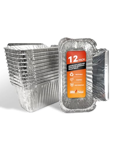 12 Pack Grease Container Foil Liners for HALO Elite Griddles & Pellet Grills, Aluminum Drip Pans for HALO XL Grease Management System, Heavy-Duty Leak-Proof Disposable Grill Grease Catchers